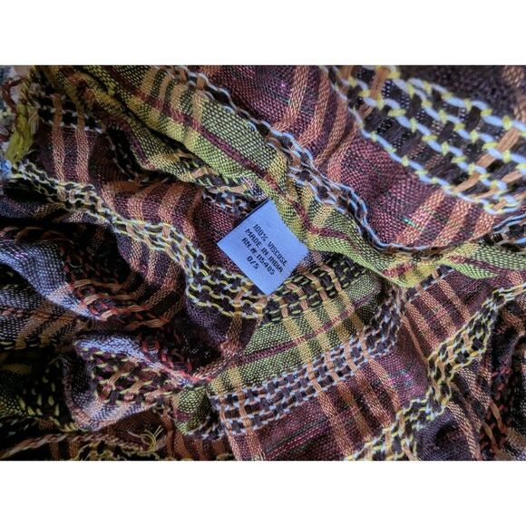 Scarf Red Green Plaid Fringe Lightweight Rayon Shawl Womens 76x16 Multicolor - Picture 4 of 6